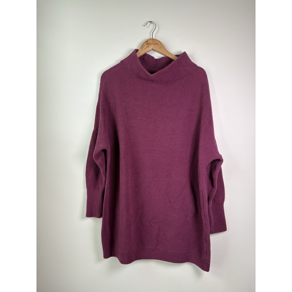 Free People Women's Ottoman Slouchy Tunic Sweater Burgundy Ribbed M Oversized